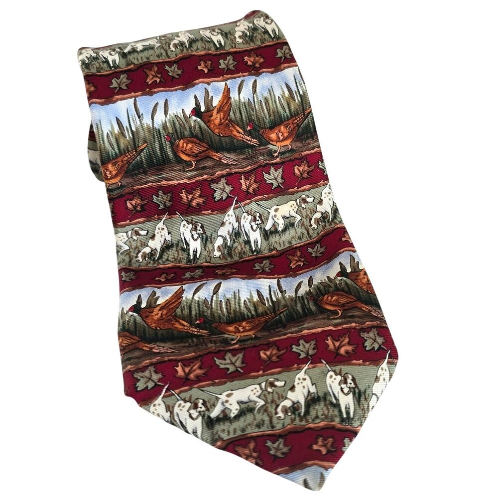 Alynn Neckwear Tie Men's Silk Red White Pheasants Pointers Heritage Classic Work